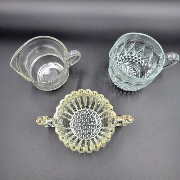 Vintage Creamers Syrup Pitchers Condiment And Sugar Bowl Servers Clear Glass - Picture 3 of 16